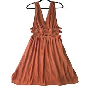 Story On Orange Crinkle Cutout Smocked‎ Waist Mini Dress Size Large